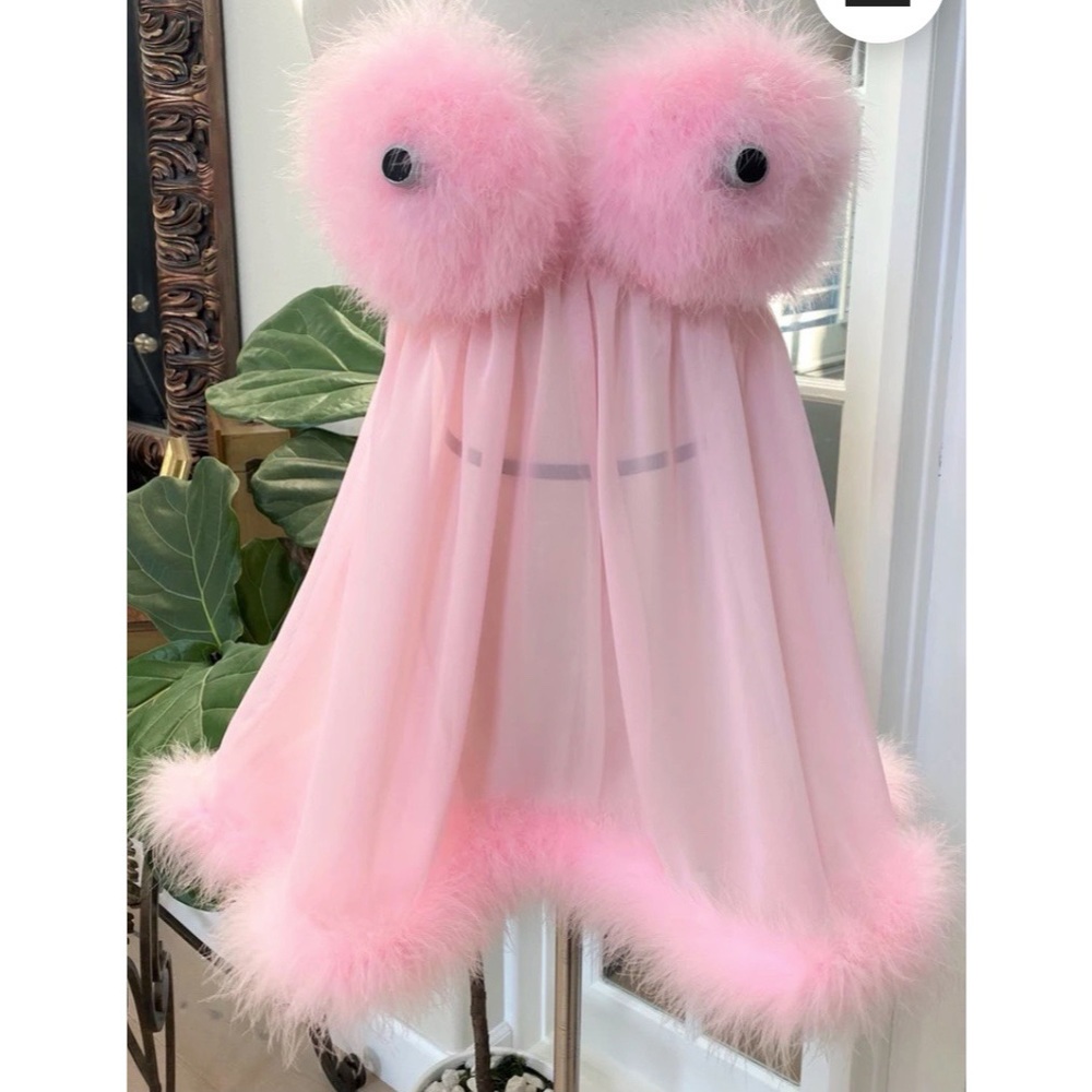 Austin Powers Fembot Halloween Costume. Chiffon with marabou feathers.